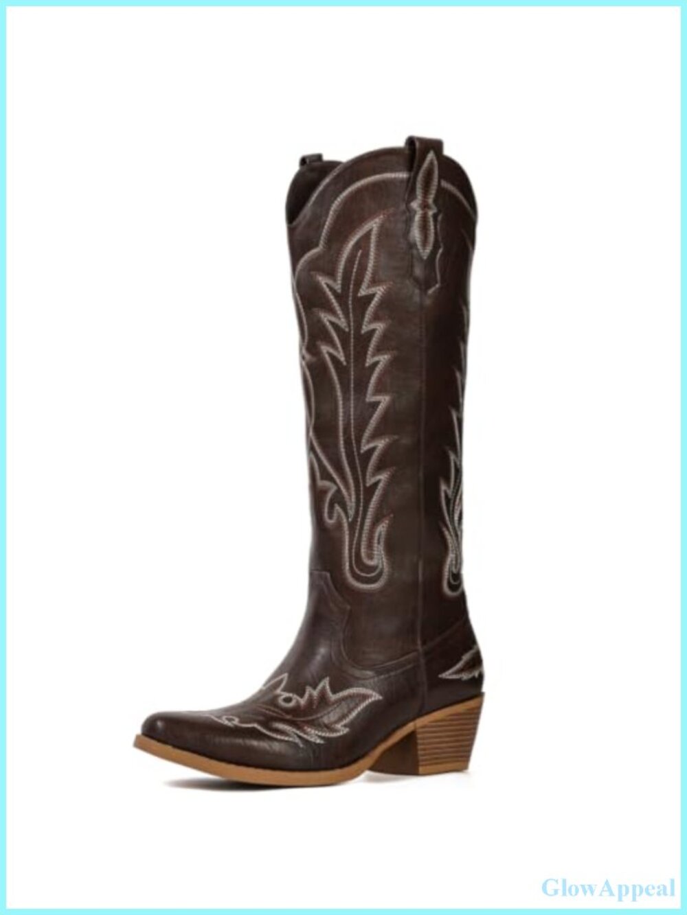 Faux Leather Knee High Cowboy Boots Snip Toe Block Heel Western